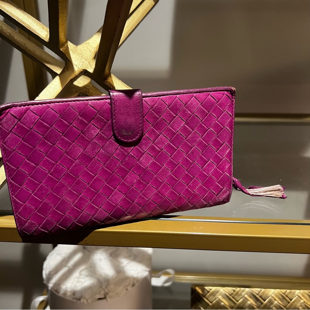 Bottega Venetta EUC PURPLE INTRECCIATO LAMBSKIN LEATHER WALLET
